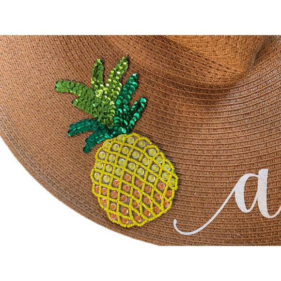 Women's Wide Brim Floppy Paper Straw Sun Hat Beach Resort Pool Summer Pineapple - Picture 3 of 12